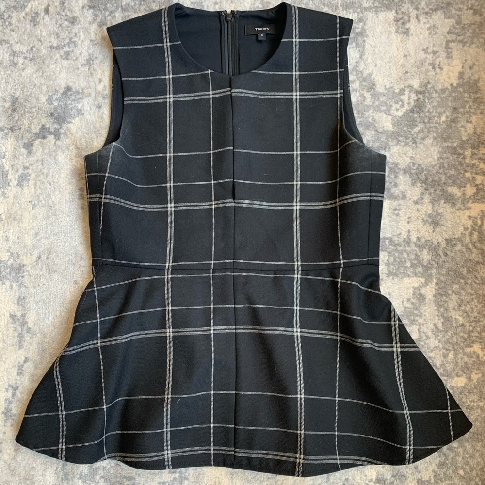Theory plaid peplum top